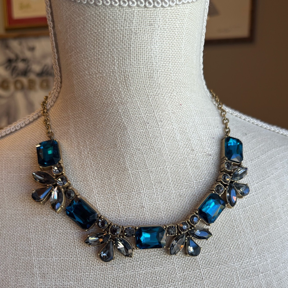 Like New! J. CREW Teal Blue and Gold Gemstone Necklace